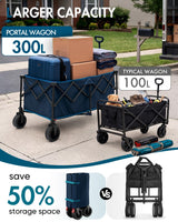 Portal Ultra Compact Folding Wagon Cart with Brakes, 300L Large Cart