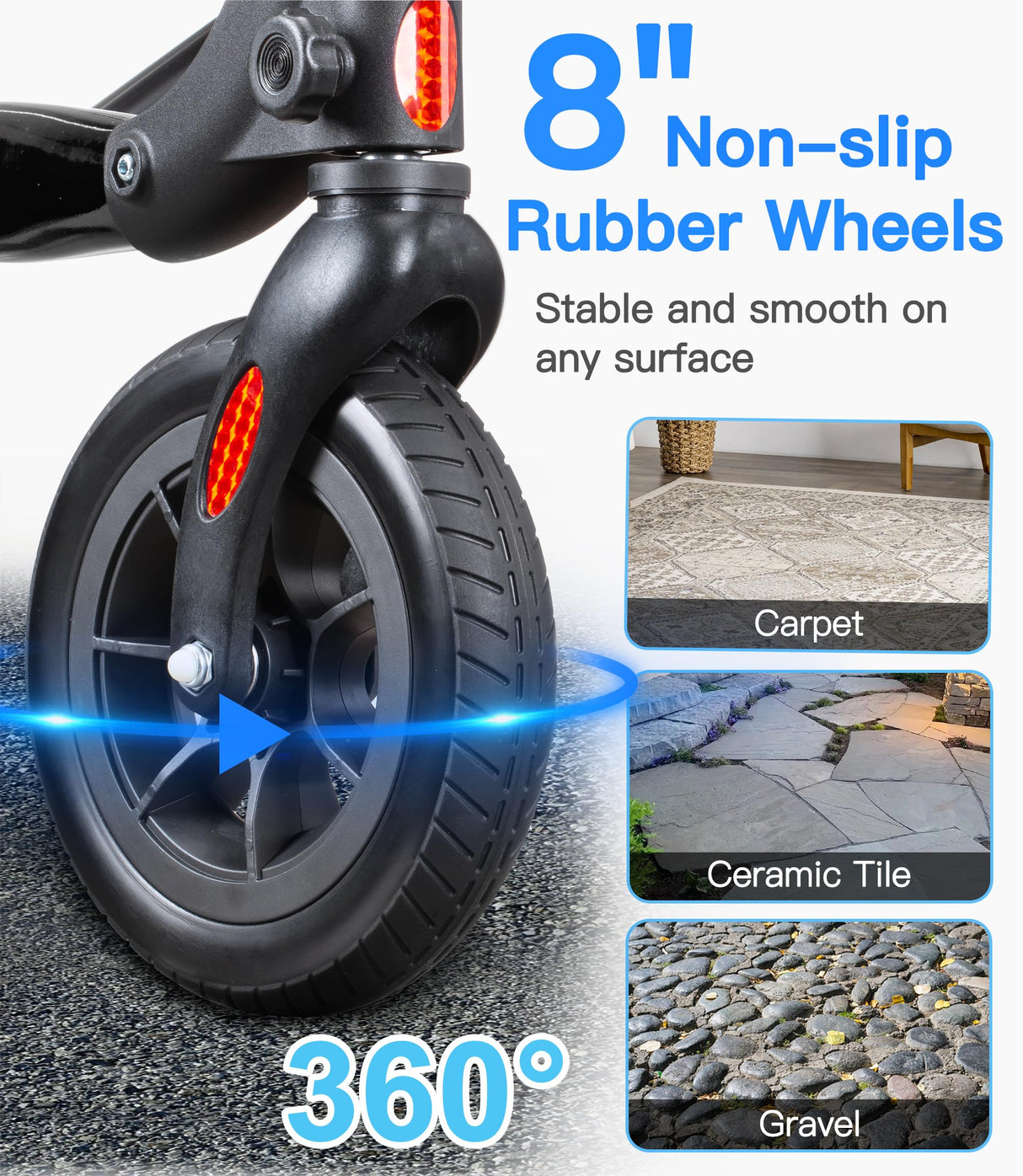 Farani All Terrain Rollator Walkers for Seniors, Lightweight Foldable Rolling Walker with Seat, Sturdy Integrated Molding Frame, Height-Adjustable Handles & Backbrest, 8" Rubber Wheels,Black