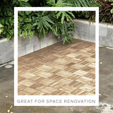 THYOI 30 Pcs Deck Tiles, Patio Flooring - Outdoor Waterproof Acacia Wood Tiles for All Weather Use - Balcony, Backyard, Indoor & Outdoor (White Crossed Pattern, 30 Square Ft)