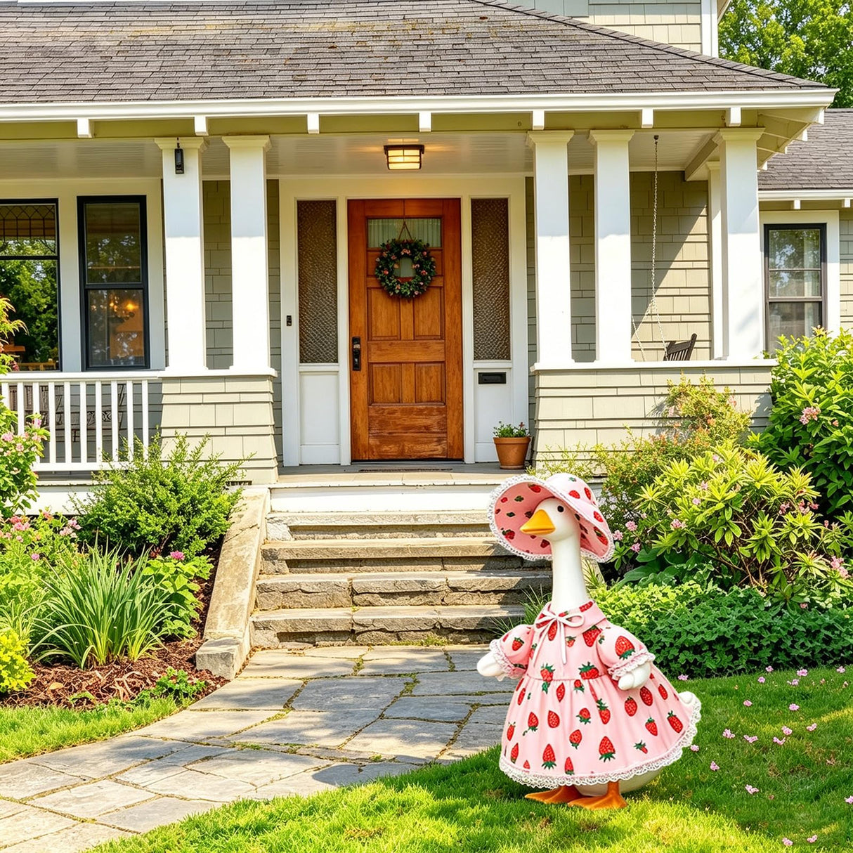 Summer Porch Goose Outfit for 23'' Cement Statue Goose, Strawberry Porch Goose Clothes Skirt Costume for Summer Outdoor Yard Lawn Patio Decor