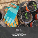 Wells Lamont Women's HydraHyde Leather Hybrid Gloves – Water-Resistant, Durable Cowhide Palm, Spandex Stretch Back – Ideal Landscaping/Farming/Gardening Gloves – Adjustable Wrist – Large, Blue (3250L)