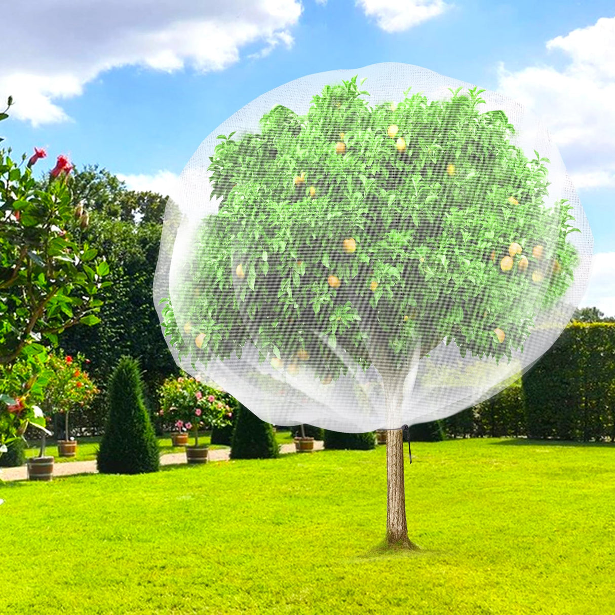 2 Pcs Fruit Tree Netting, 7 x 8 Ft Large Insect Bird Barrier Tree Net with Drawstring, Garden Bird Netting Plant Cover for Protect Plant Fruit Flower from Insect Bird