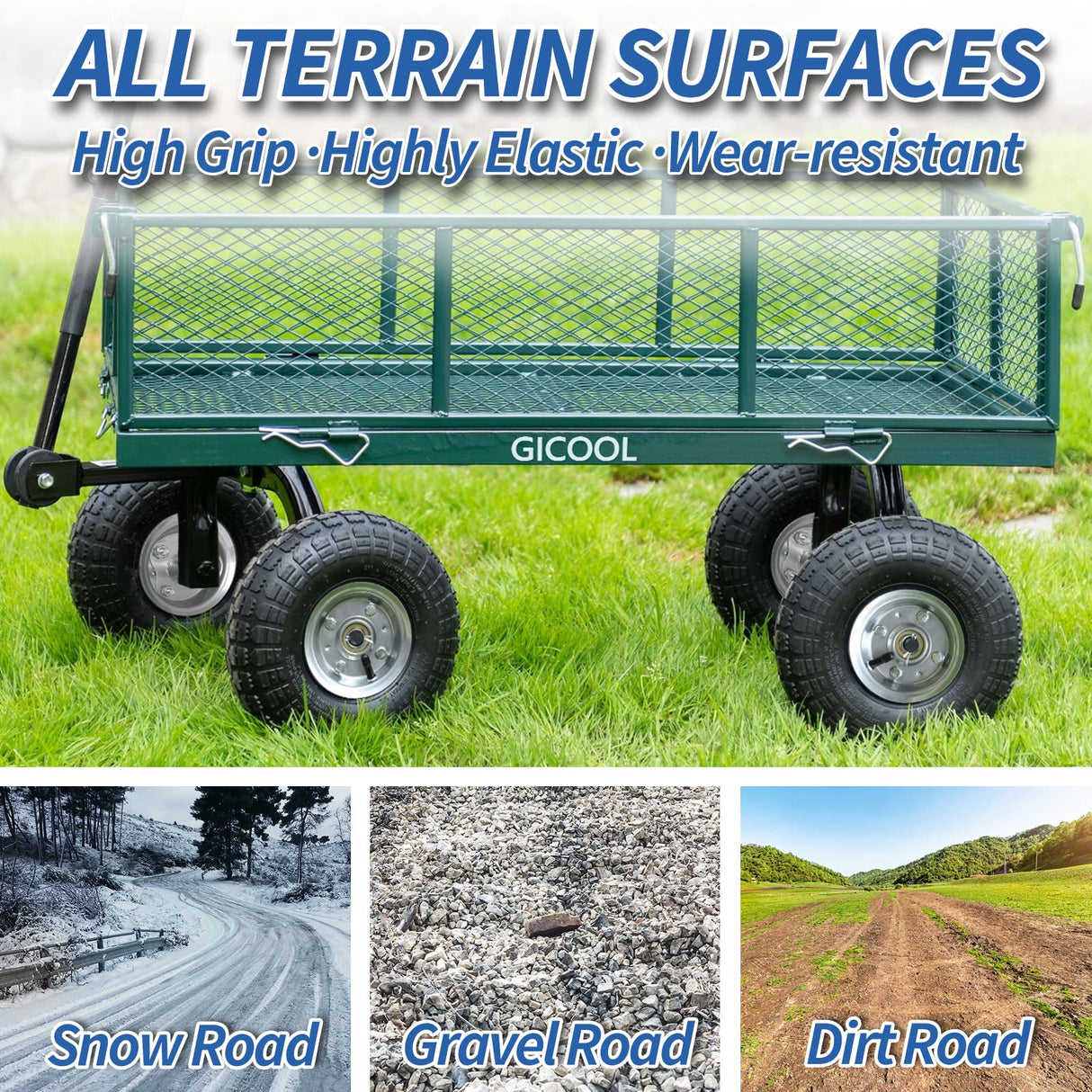 GICOOL 4.10/3.50-4" Tire and Wheel, 10" Pneumatic Tire, 4 Pack, with 2 1/4" Offset Hub, 5/8" Axle Bore Hole, Sealed Bearings for Hand Truck Trolley Dolly Garden Wagon Cart Wheel Replacement