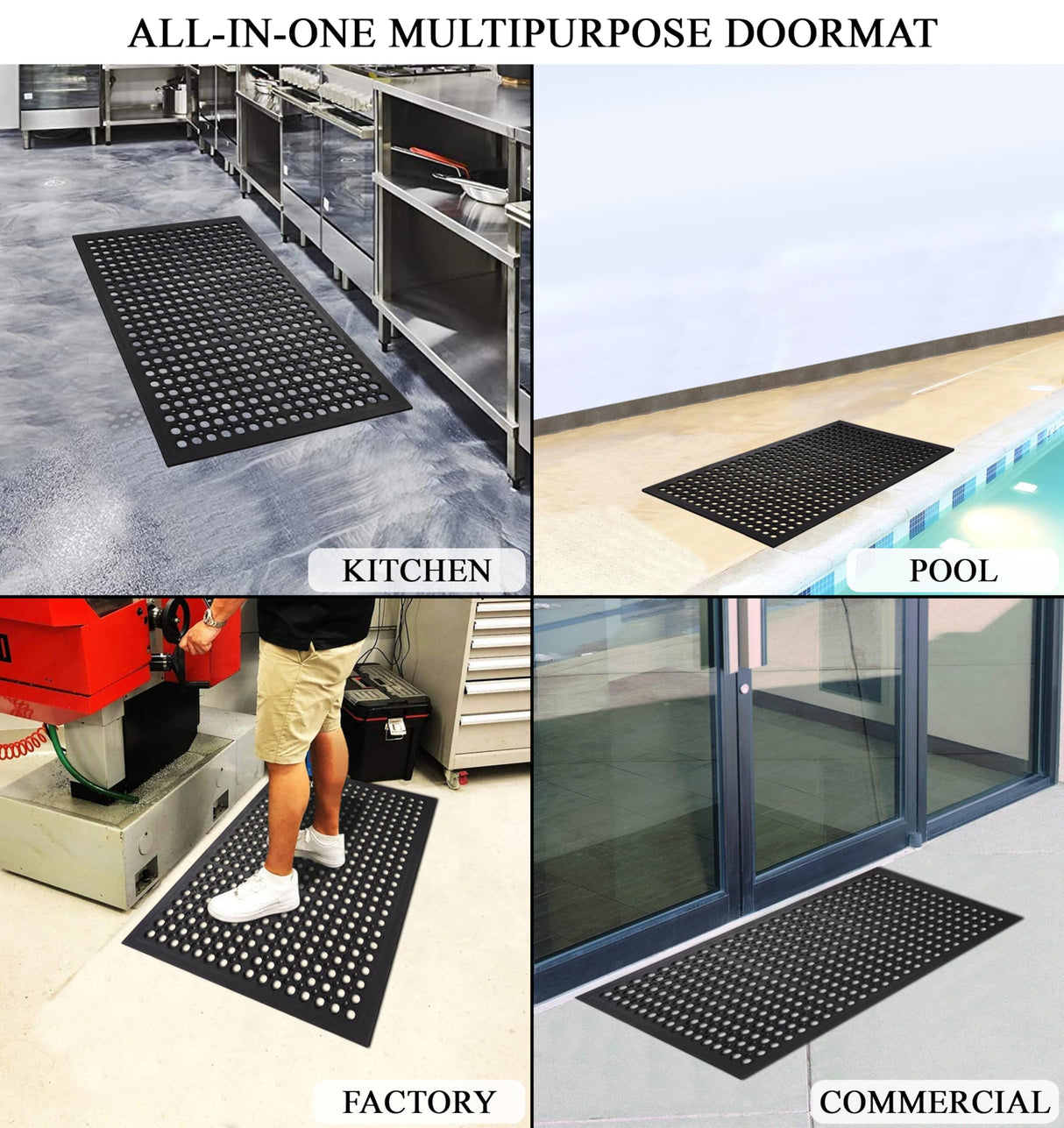 A1 Home Collections New All Purpose Anti Fatigue Versatile Rubber Floor Mat with Drain Holes, Workplace Mat, Restaurant Kitchen Mat, Bar Area Mat, Commercial, Industrial Anti Fatigue Mat 24x36 Inches