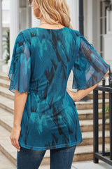 Ninedaily Blouses for Women Business Casual,Summer Short Sleeve Outfits Tops Office Work Blouse Elegant Clothes Formal 2025 Cruise Wear for Women Christmas Holiday Beach Vacation Shirts Tunic Blue XL