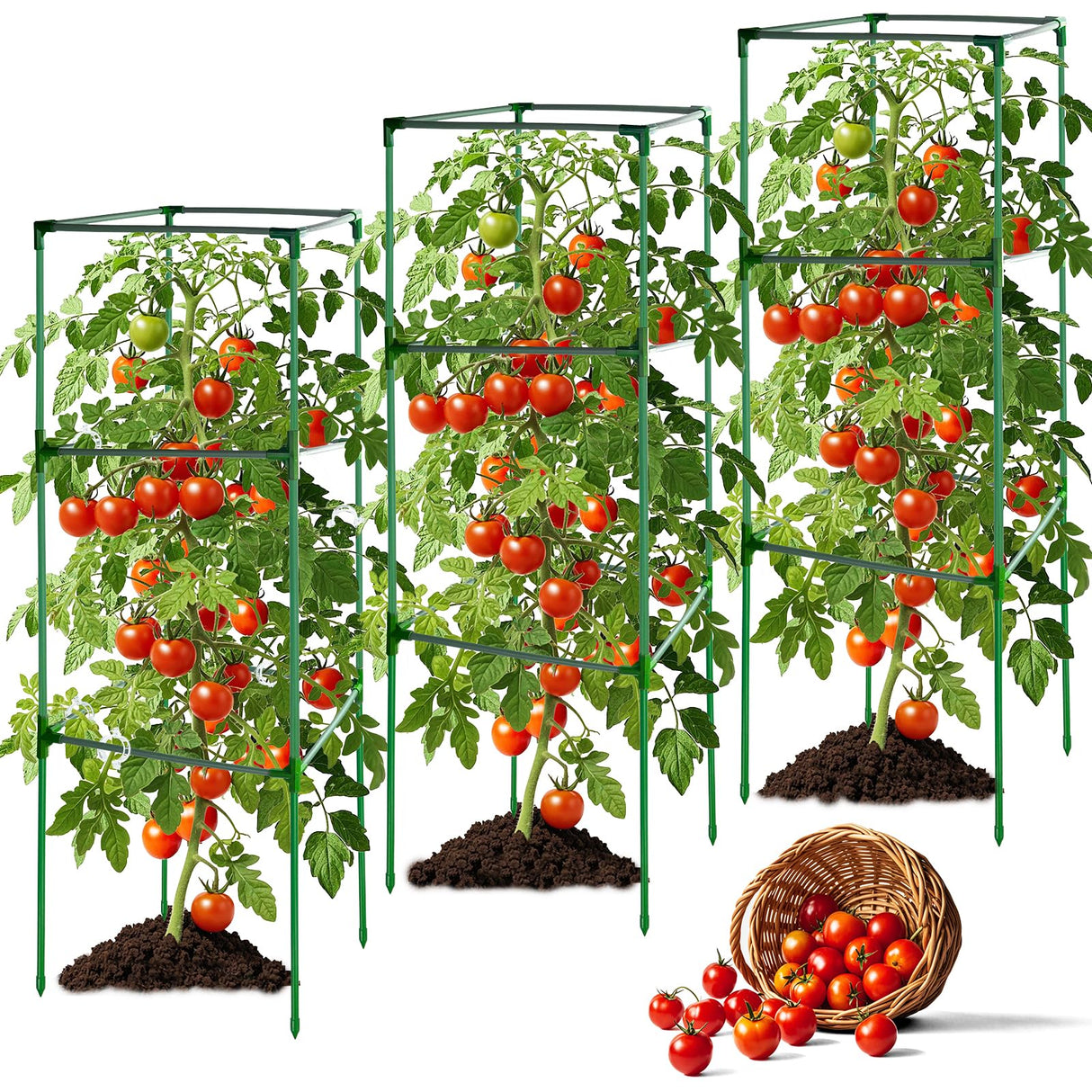 3 Pack 47x15.7x15.7Inches Square Tomato Cages for Garden,Heavy Duty Steel Tomato Trellis for Garden,Cherry Tomato Cage,Durable Tomato Plant Support for Cucumbers and Climbing Vegetables