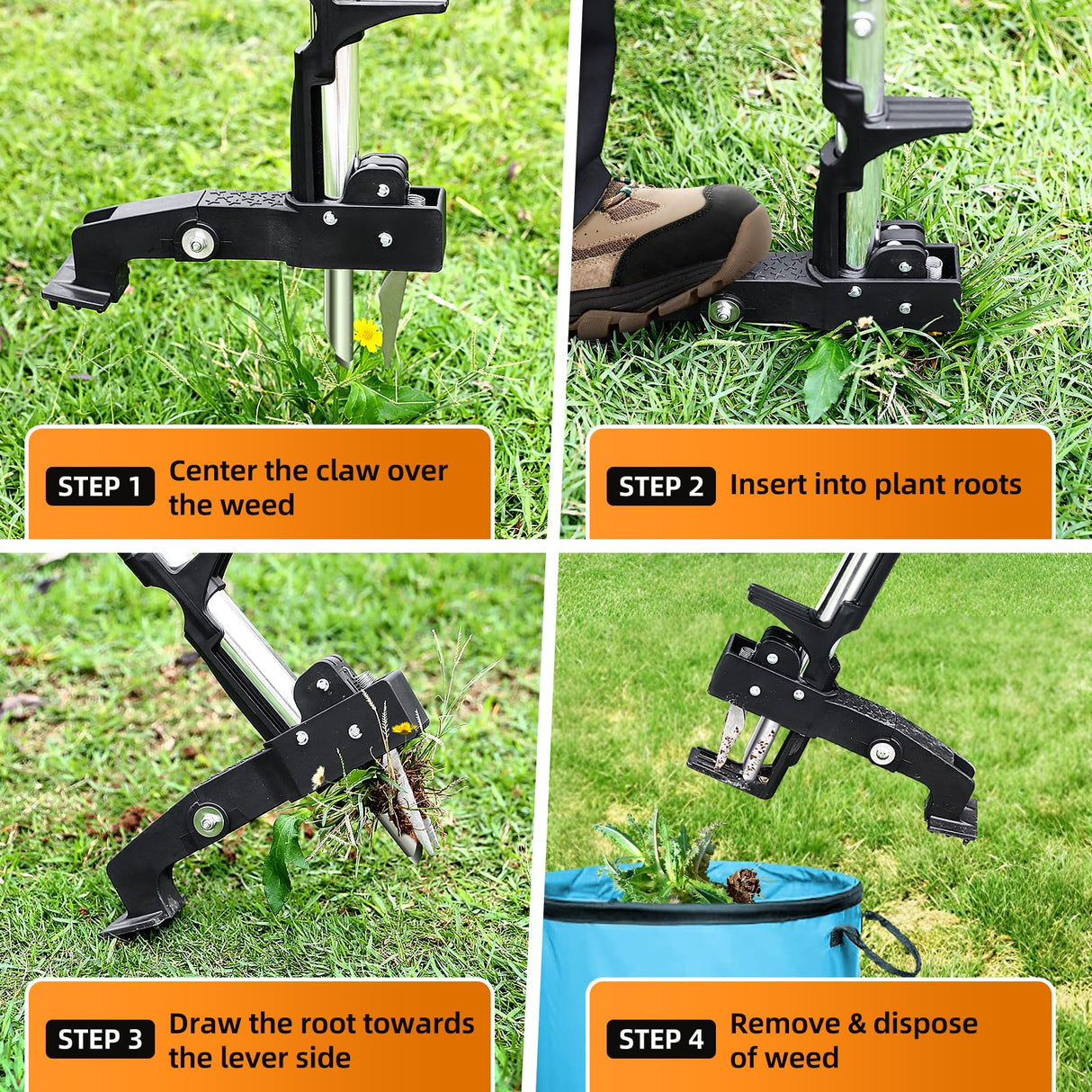 Weed Puller Tool, Heavy Duty Stand Up Weed Puller with 39.3" Long Handle & Tough Stainless Steel Claws, Detachable Gardening Hand Weeding Tool for Lawn Garden Without Bending, Pulling, or Kneeling