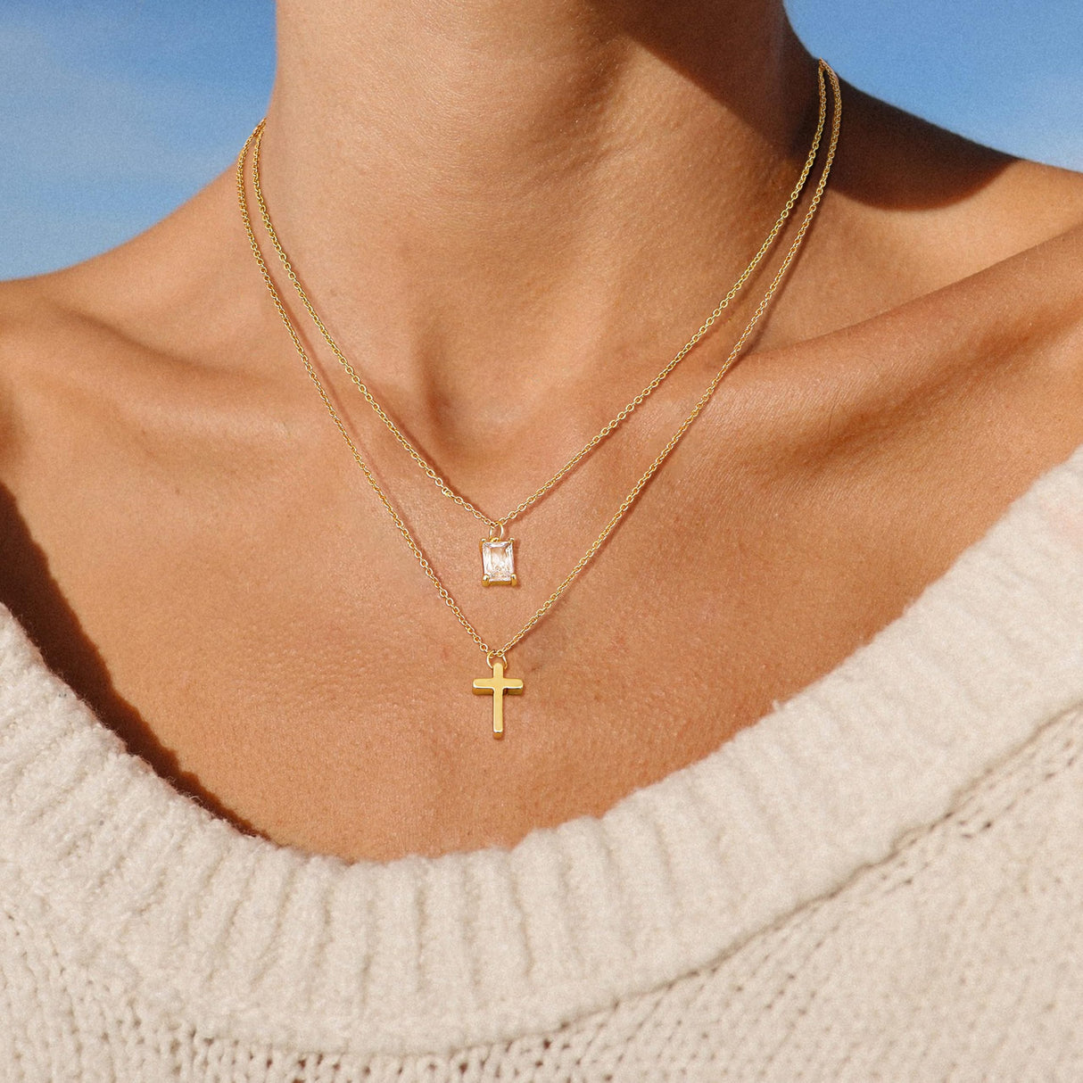 Kakonia Layered Gold Necklaces for Women, Gold Necklace Stack, Cross and CZ