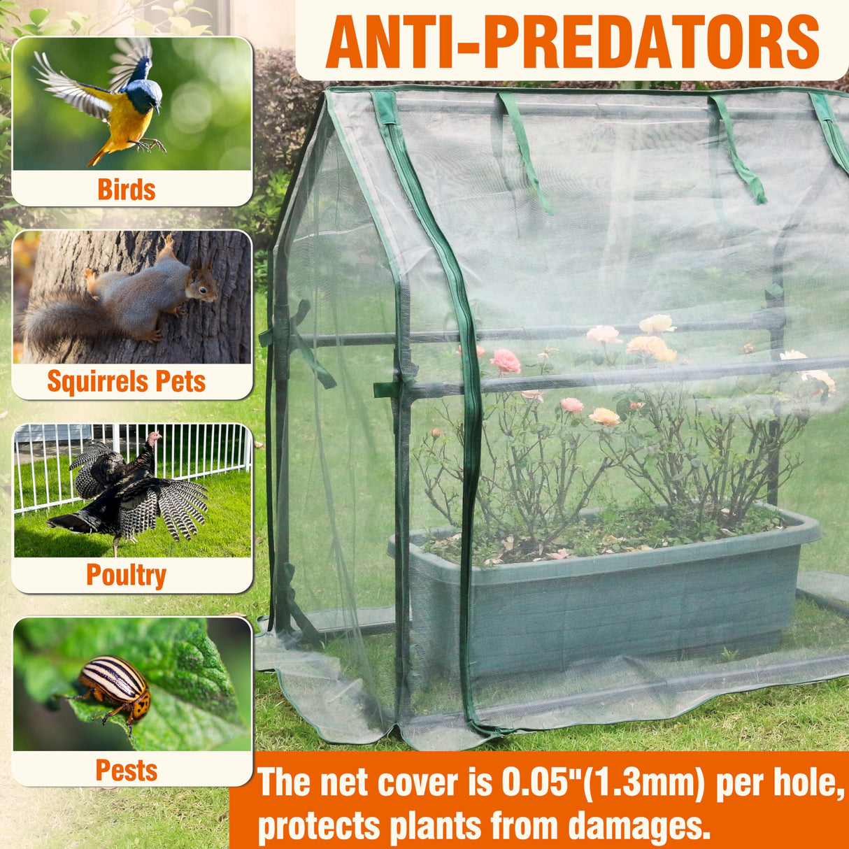 Gardzen Mini Greenhouse with Mesh Cover, Portable Outdoor Greenhouse, Enhanced Ventilation, Ideal for Spring, Summer & Fall, 36.2"(L) x18.9(W) x33.3(H)
