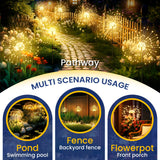 GIGALUMI Garden Decor Outdoor Lights 120LED 2Pack, Solar Garden Lights Outside Fairy Firework Decorative,Solar Powered for Yard Pathway Flowerbed Planter Balcony Patio 4th of July Decor (Warm White