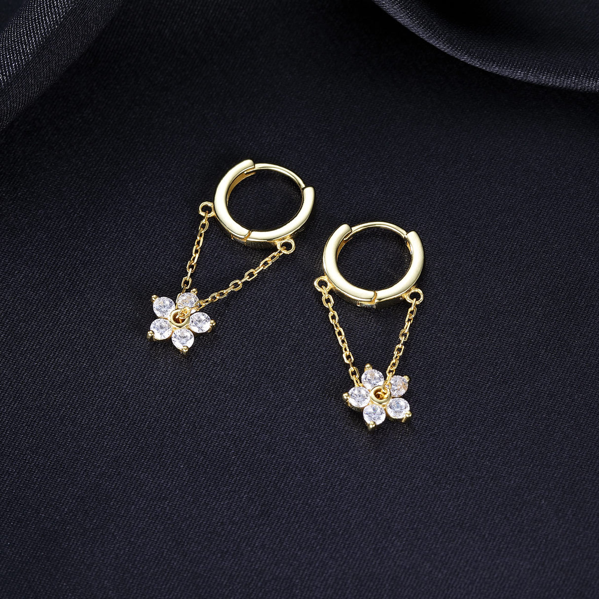 Reffeer 925 Sterling Silver Flower Chain Drop Earrings Hoop for Women Teen Girls Huggie Hoop Dangle Earrings Chain (B-Gold)