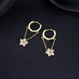 Reffeer 925 Sterling Silver Flower Chain Drop Earrings Hoop for Women Teen Girls Huggie Hoop Dangle Earrings Chain (B-Gold)
