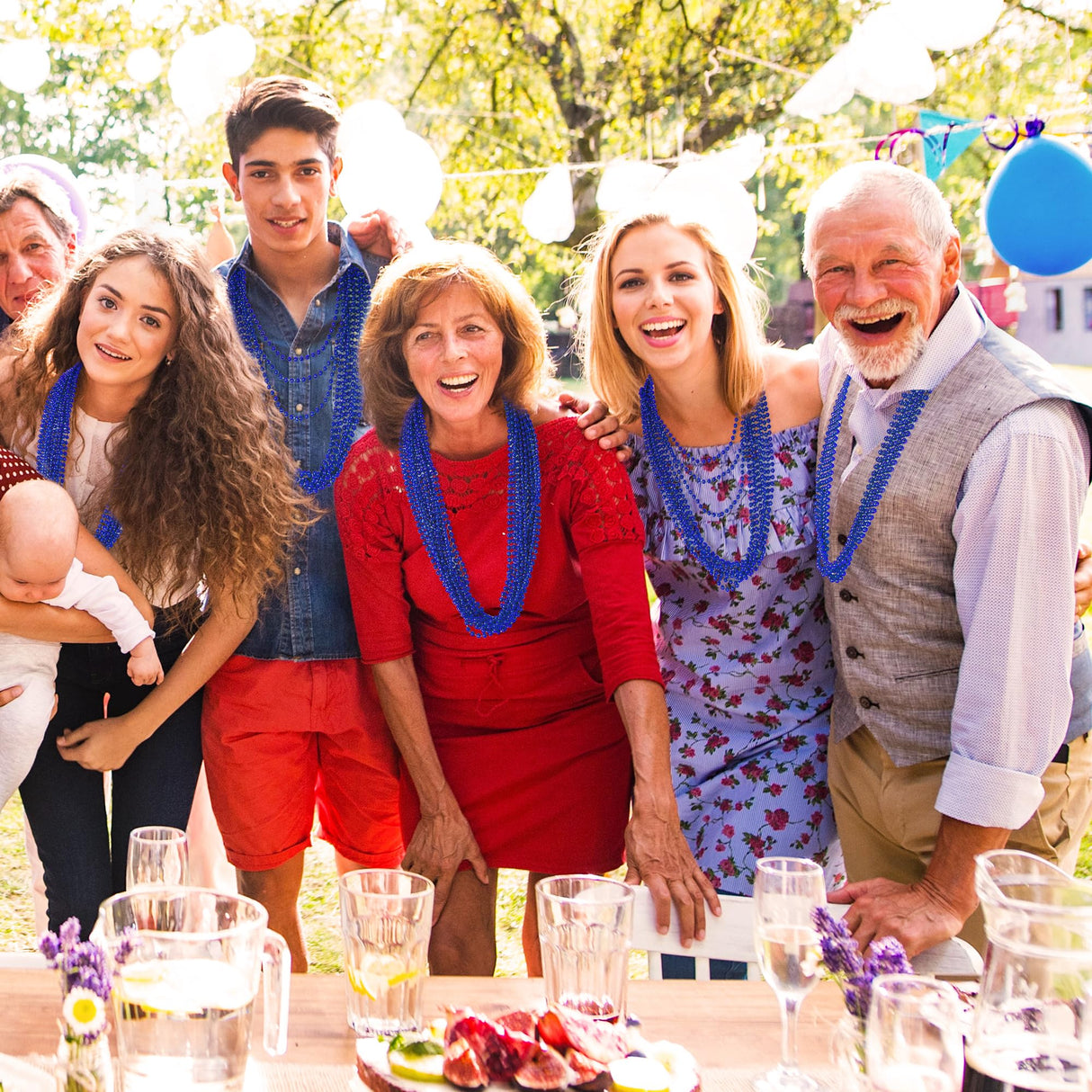 Huskein 200 PCS Beaded Necklace, 33" Mardi Gras Beads, Blue Bead Necklace, Mardi Gras Accessories, Parade Beads Bulk for Hanukkah Christmas Pirate Birthday Gender Costume Party Supplies