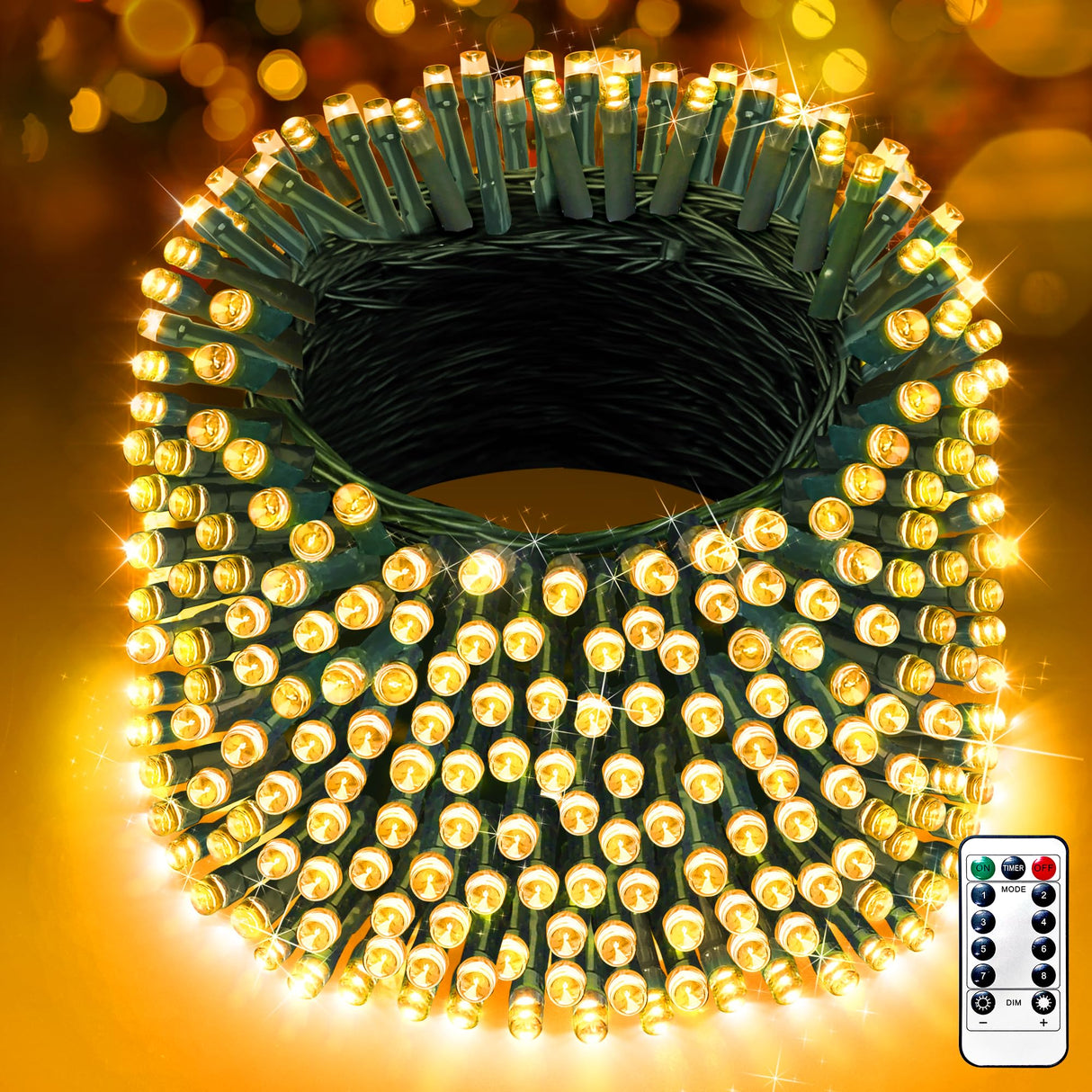 XURISEN 403FT 1000 LED Christmas Lights Outdoor Green Wire String Lights 8 Modes with Timer Memory Waterproof Fairy Light Plug in for Xmas Tree Wedding Yard Party Holiday Decorations(Warm White)