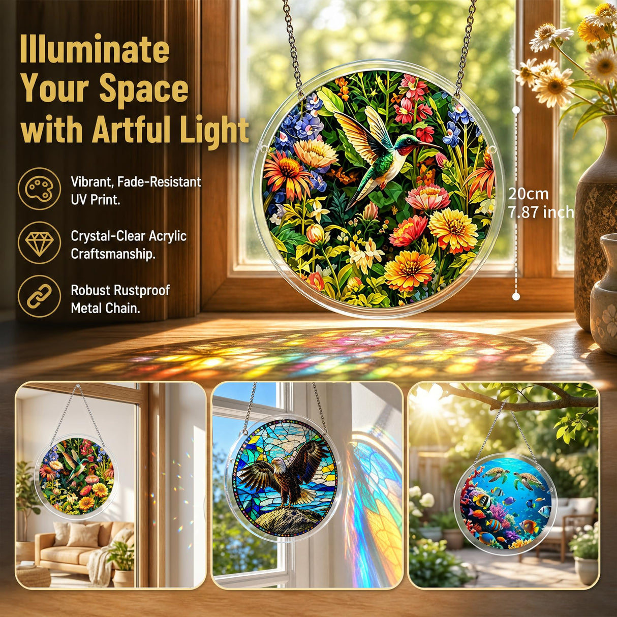 Acrylic Puzzle Suncatcher 7.8 in,Acrylic Jigsaw Puzzle Suncatcher DIY Sun Catcher Puzzles Kit,Home Garden Decor Window Hanging Ornament Art,Home Decor Gift for Women,Mom,Wife,Friends,Ocean