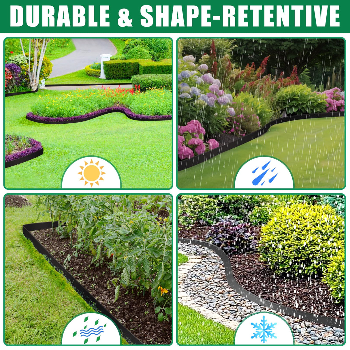 YUYIUS Landscape Edging Border - 1.5”x40’ Garden Edging Border with 40 Stakes, No Dig Lawn Edging for Landscaping for Garden Bed, Thickened Top Edge Flexible Flower Bed Border Edging for Outdoor