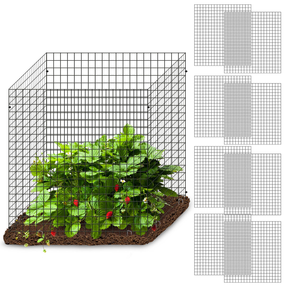 Warmfarm 12 Pics DIY Metal Plant Protectors from Deer, Garden Fencing Animal Barrier Size 11.8 * 11.8 inches, Mesh Plant Cage Chicken Wire Cloche for Plants with Stakes and Nylon Cables (12 Pcs)
