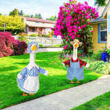 FuWeave 2 Set Porch Goose Outfit Spring Gardener Goose Clothes with Small Flower Pot for 23" Cement Outdoor Patio Yard Decor(Heart)