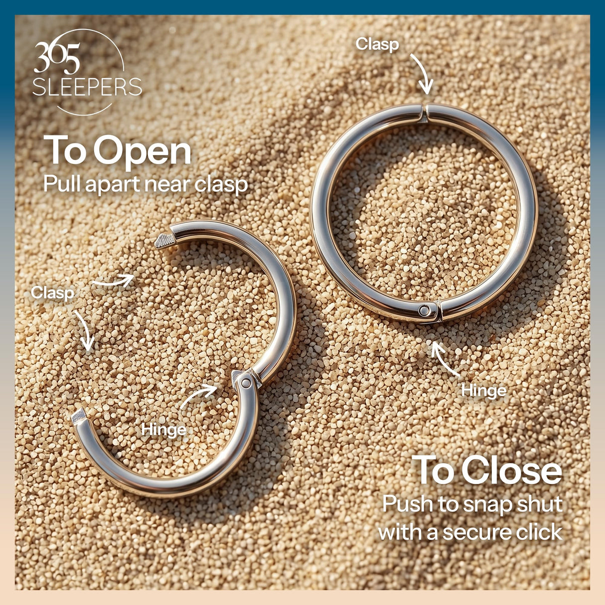 (8mm) 925 Solid Sterling Silver Australian Made Hinged Sleeper Earrings Nose Lip Septum Tragus Hoop Segment Ring Nickel Free Hypoallergenic