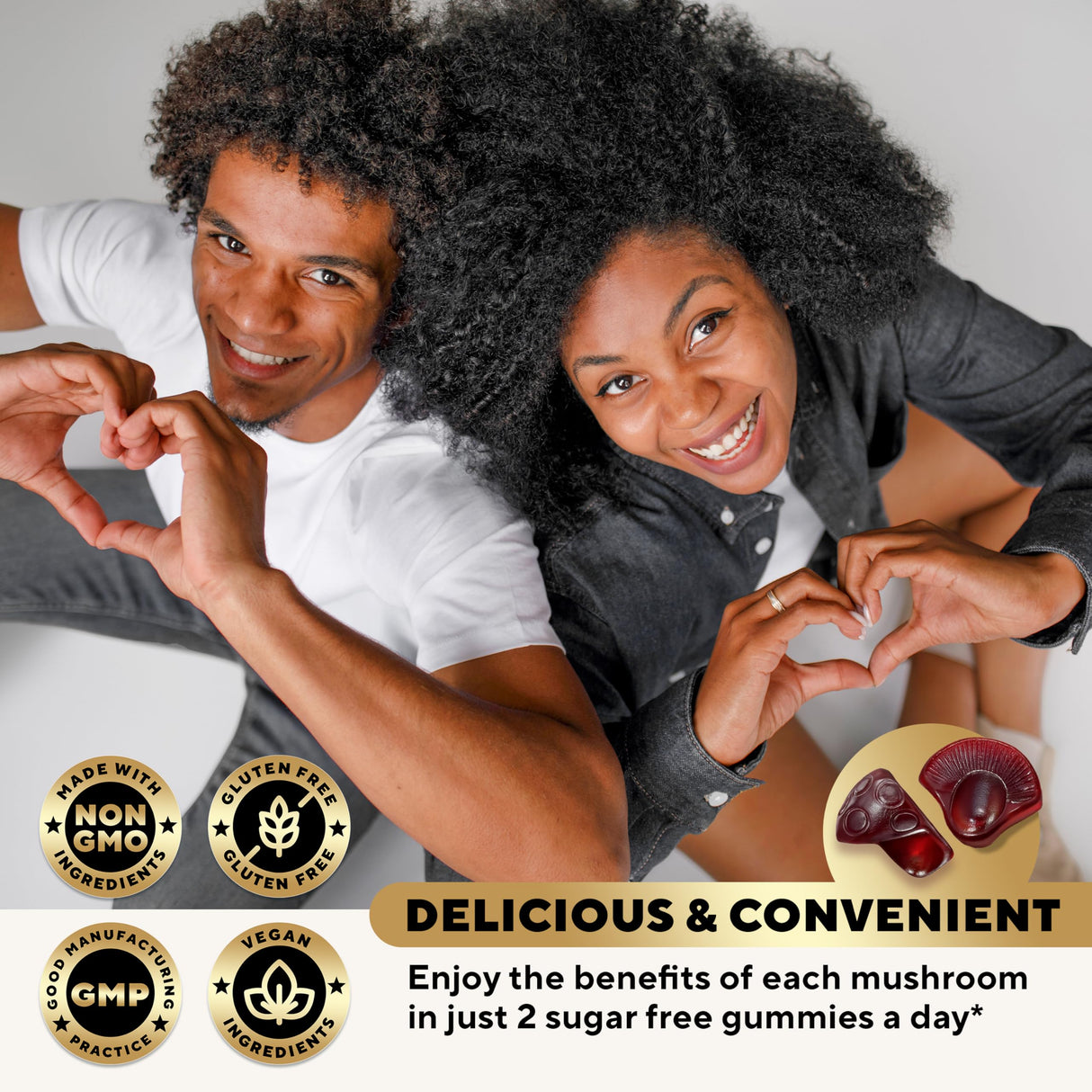 VitaUp Mushroom Gummies for Adults - USA Made 10 in 1 Mushroom Supplement - Mushroom Complex with Lions Mane, Cordyceps, Turkey Tail, Reishi, Shiitake for Cognitive & Immune Support - 60 Count