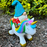 Mood Lab Garden Gnome Statue - Garden Gnome Riding Unicorn - 8.3 Inch Tall Lawn Figurine - for Outdoor or House Decor - Funny Yard & Patio Decoration