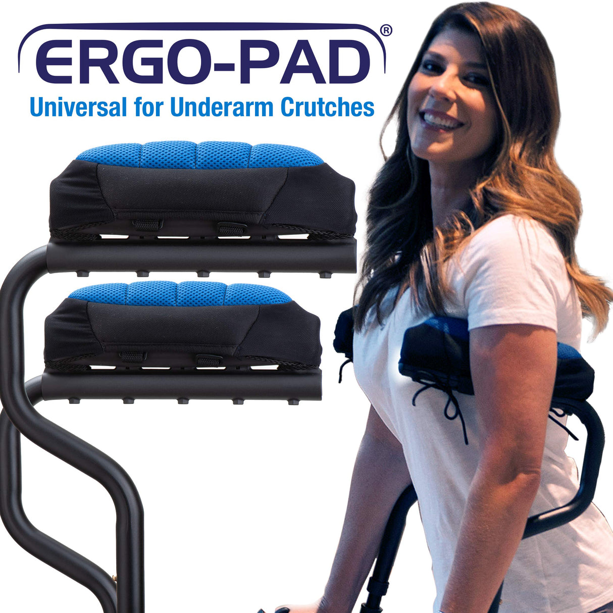 ErgoPAD- Soft Ergonomic Double-Layer Foam Padding for Underarm Crutches. Universal Underarm Double-Padded Crutch Pillow Covers with Lateral Cushioned Support (2 Unit Pack-Universal)