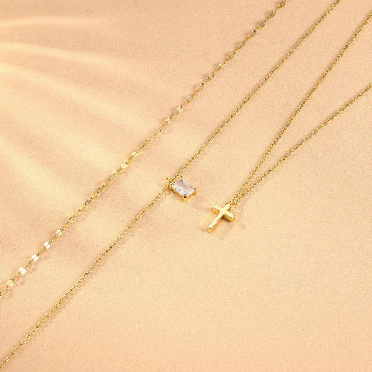 Kakonia Layered Gold Necklaces for Women, Gold Necklace Stack, Cross and CZ