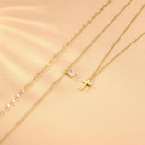 Kakonia Layered Gold Necklaces for Women, Gold Necklace Stack, Cross and CZ