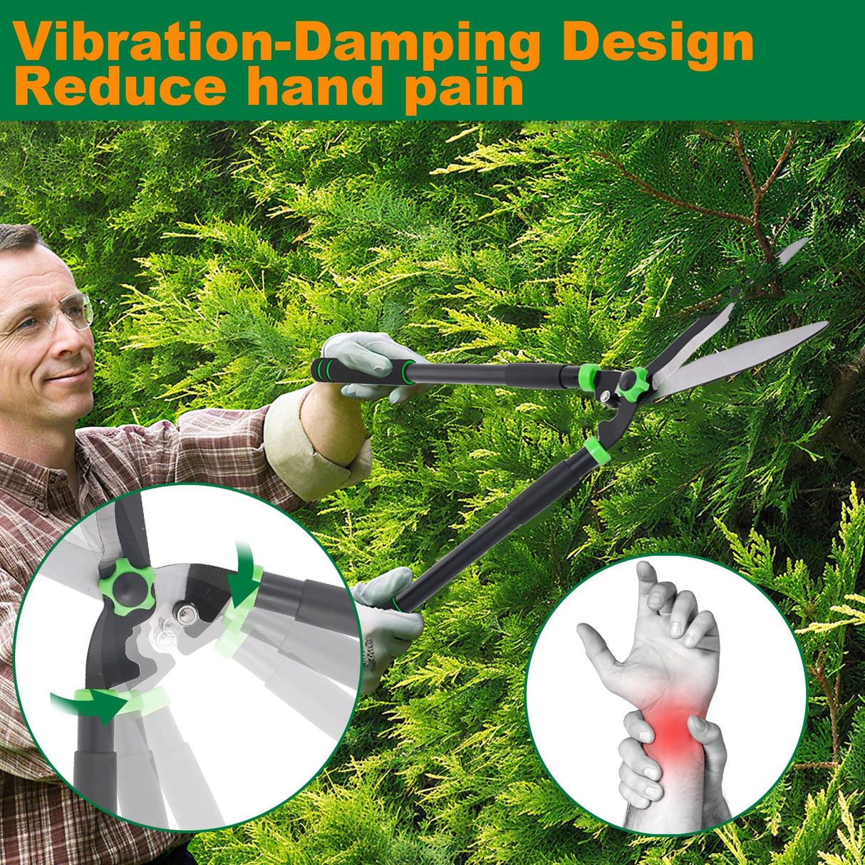 Hedge Shears 29.5" Manual Hedge Clippers with 15° Angle Precision Blades Plant Cutting Scissors for Trimming and Shaping Hedges, Shrubs, Boxwood, Tall Bushes