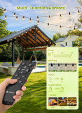 Brightown 58FT Solar String Lights Outdoor with Remote Cable Ties Hooks, 17 LED Shatterproof Bulbs, 3 Light Modes, Dimmer & Timer, Commercial Grade Patio Lights for Yard Balcony Pergola Party Decor