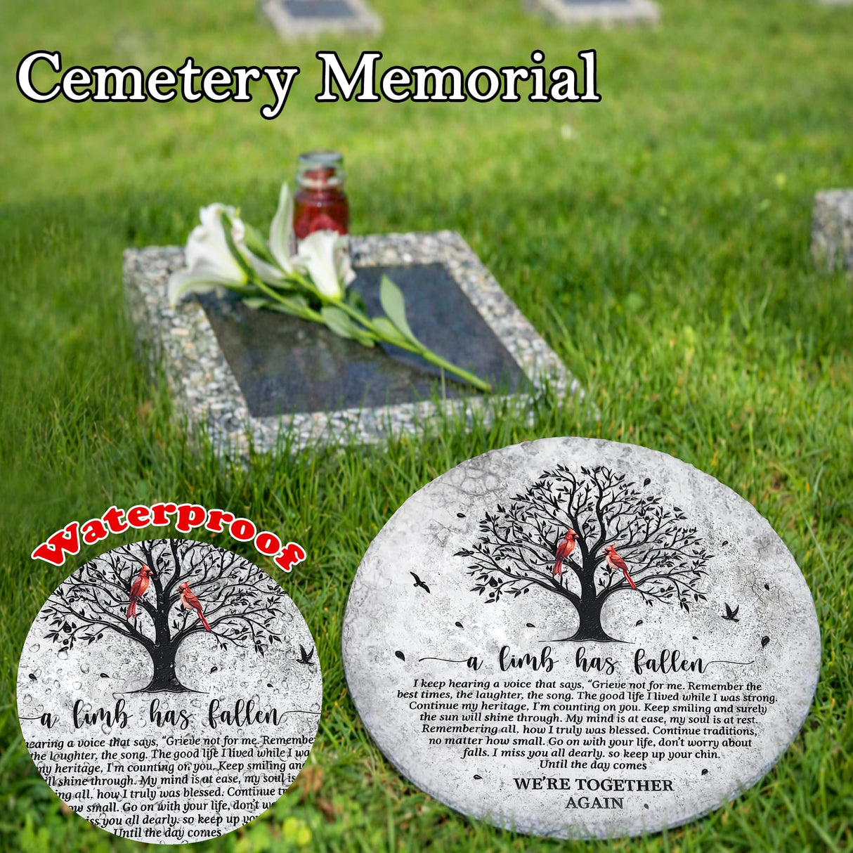 8'' Memorial Garden Stone for Loss of Loved One, Garden Stones in Memory of Loved Ones, Sympathy Gift Fathers Day, Weatherproof Outdoor Memorial Plaques, Remembrance Natural Stone with Stand HS8-8