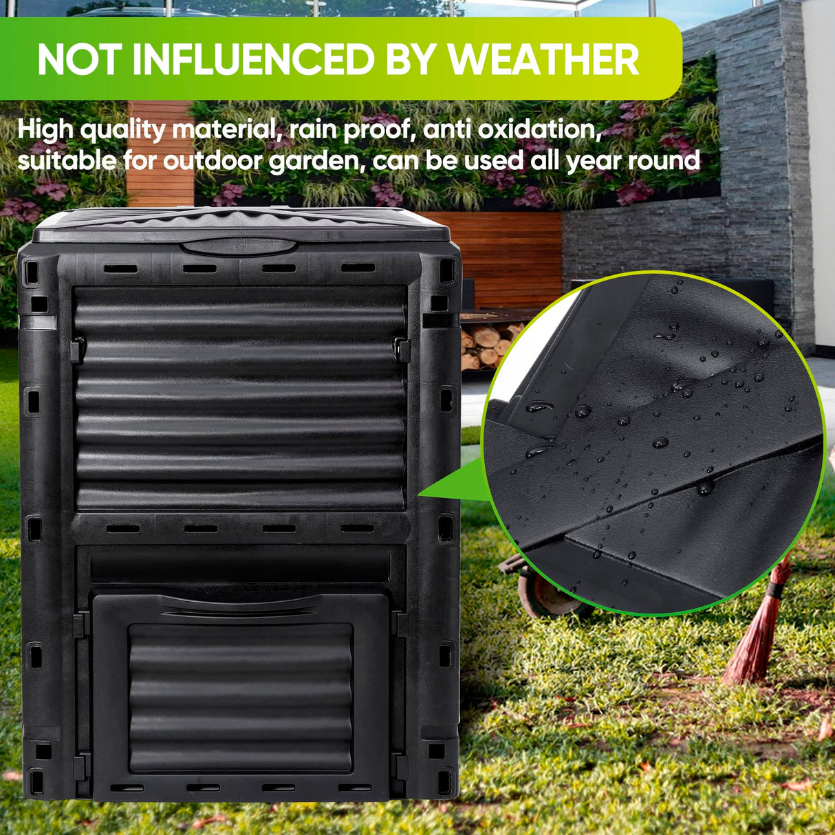 F2C Compost Bin 80 Gallon,Includes Gloves, Large Compost Bin w/Top Flip Latch-on Lid, Bottom Exit Door Aerating Outdoor Garden Compost Box,BPA Free Material for Backyard Outdoor, Black