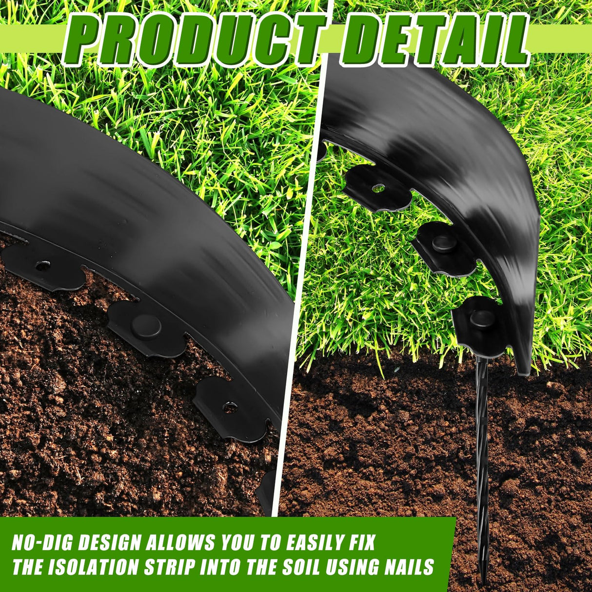 Chapou 6'' x 100' Landscape Edging Kit Plastic Garden Edging Border Coil No Dig Include 90 Anchoring Spikes for Lawn Garden Grass Yard Home School, Black