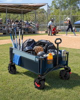 TIMBER RIDGE 600L Beast Wagon 26" W Extra Wide All Terrain Folding w/Big Wheels, Cargo Net & Tailgate, 26" W and 54.5" L, 400lbs Heavy Duty Collapsible Portable Cart for Camping, Sports, Dogs, Blue