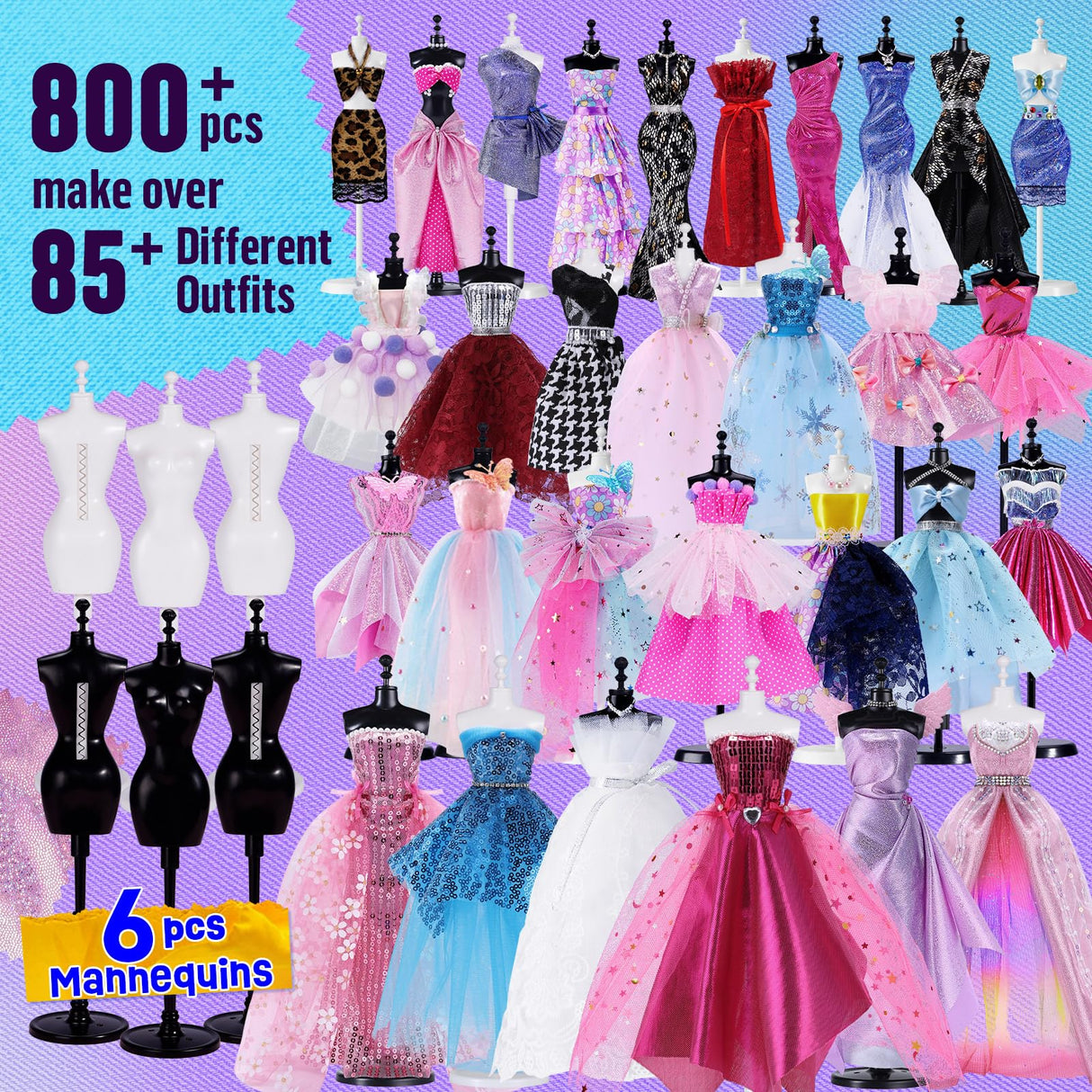 ONE TO FOUR 800+Pcs Fashion Designer Kits for Girls with 6 Mannequins - Girls Fashion Design Craft Kit, Sewing Kit for Kid 8-12, Birthday Christmas Gifts for Teens Girl 6 7 8 9 10 11 12