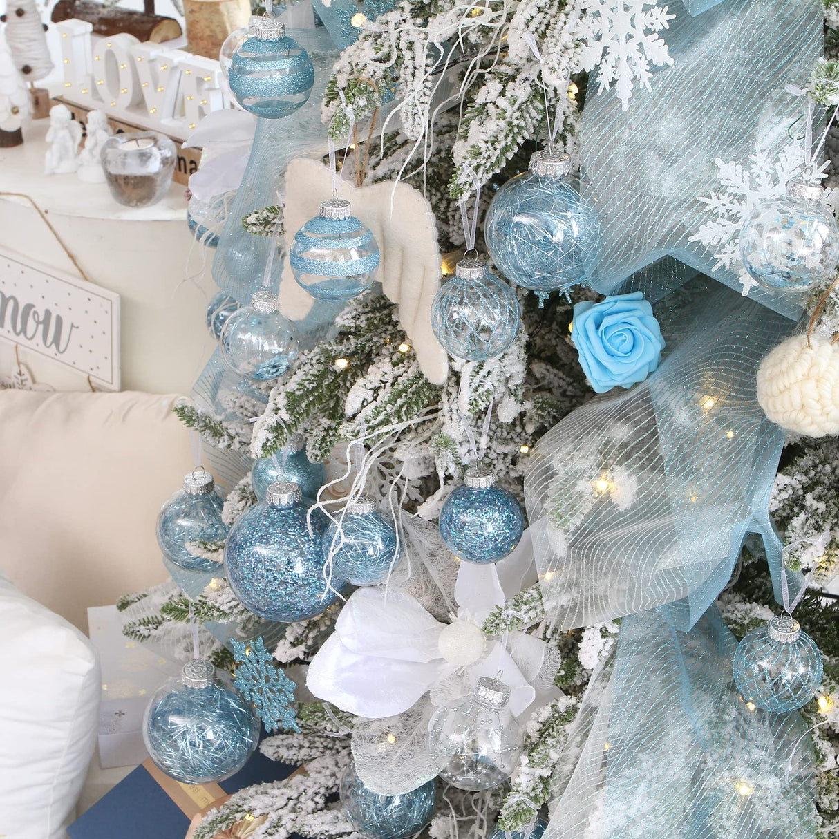 Sea Team Shatterproof Clear Plastic Christmas Ball Ornaments Decorative Xmas Balls Baubles Set with Stuffed Delicate Decorations (60mm/2.36 inch 30-Pack, Babyblue)