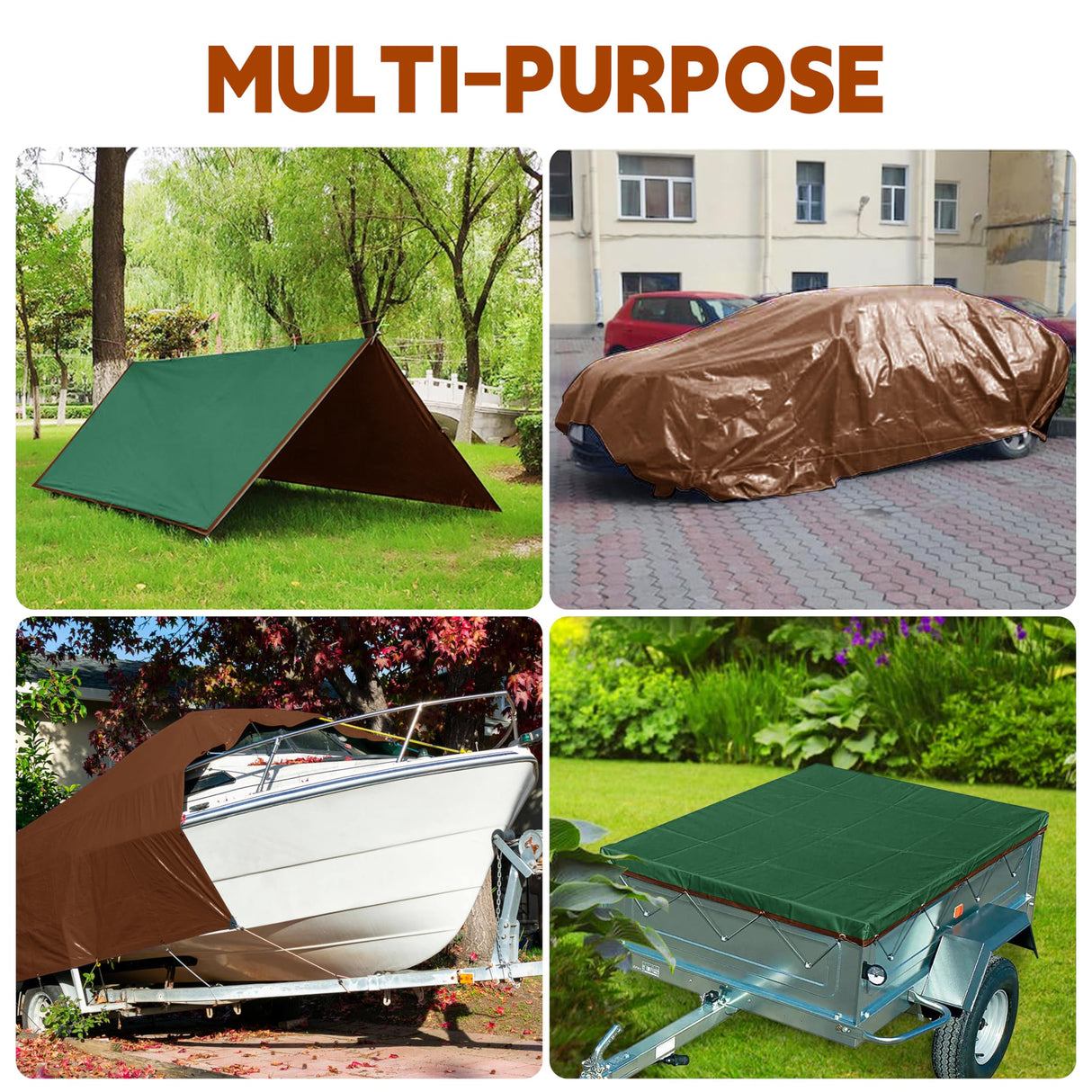 Tarp 5x7(4 Packs) ft 100% Waterproof 7mil Durable Grommets and Reinforced Edges,Uv Resistant,Green/Brown Tarp,Emergency Rain Shelter,Outdoor Cover and Camping Use -by MVPNET