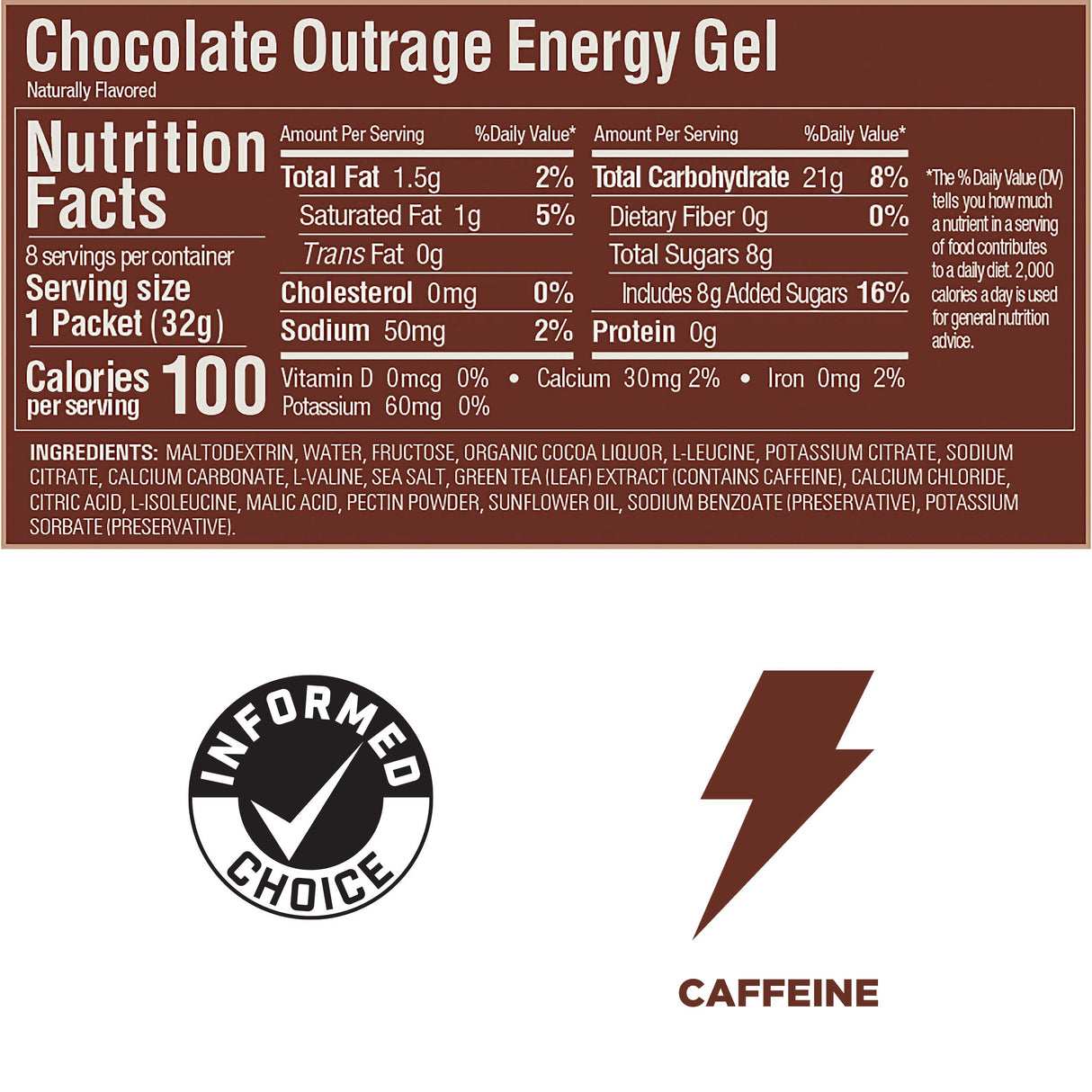 GU Energy Original Sports Nutrition Energy Gel, Vegan, Gluten-Free, Kosher, and Dairy-Free On-the-Go Energy for Any Workout, 8-Count, Chocolate Outrage