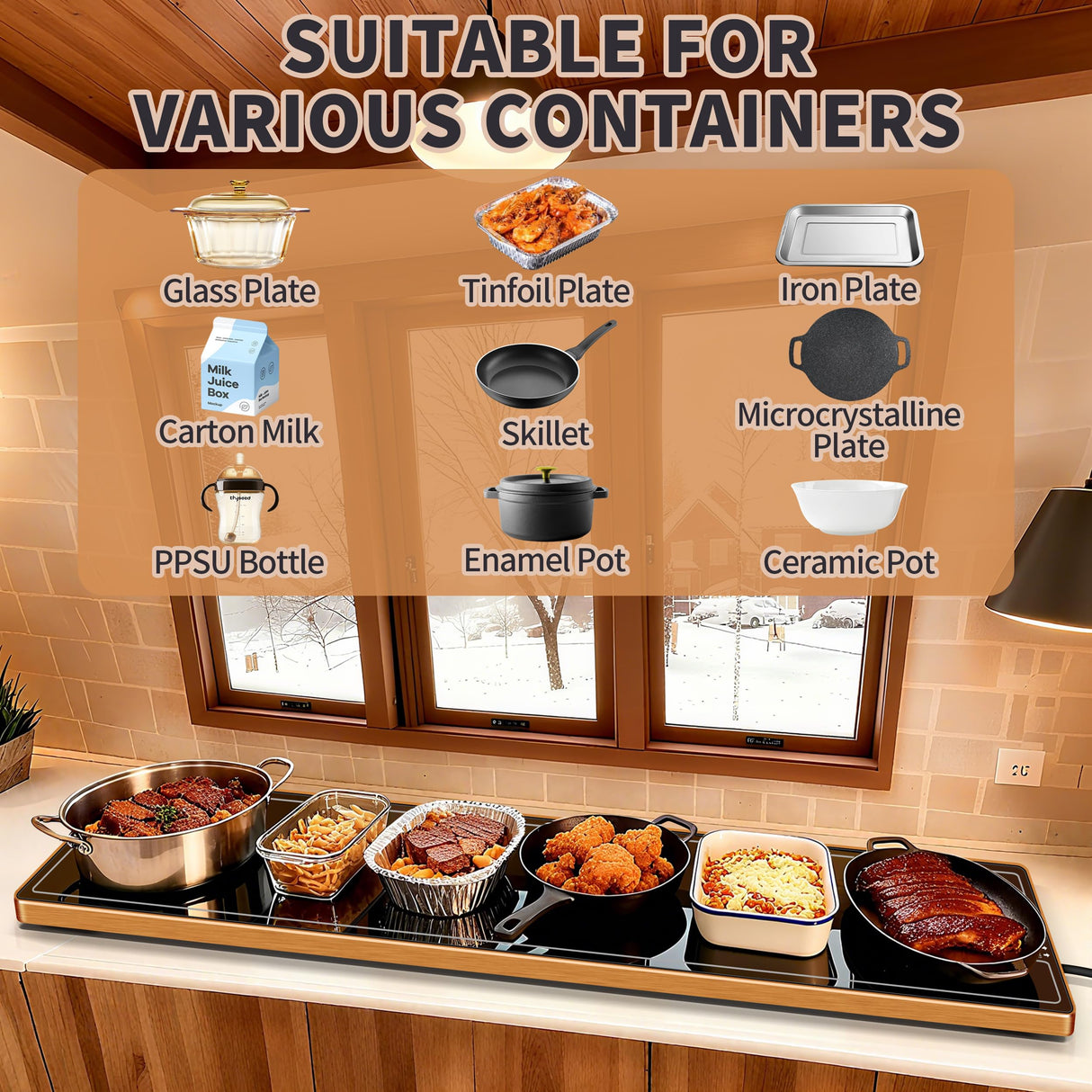 Warming Mat for Food (Extra Long 59"x12"), Warming Trays for Buffets Party & Daily Use, Temperature Control Commercial Food Warmer, Tempered Glass Food Warming Mat, Black Electric Warming Tray