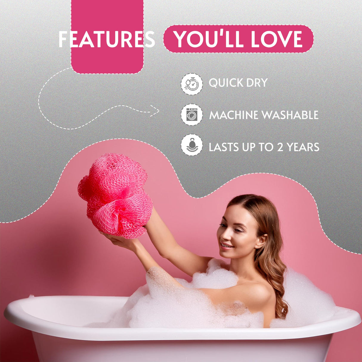 SolDove Bath Sponge Exfoliating Washcloth for Body African Net Shower Exfoliating Towel Back Scrubber Shower Rag Bath Accessories for Smoother Skin (Pink)
