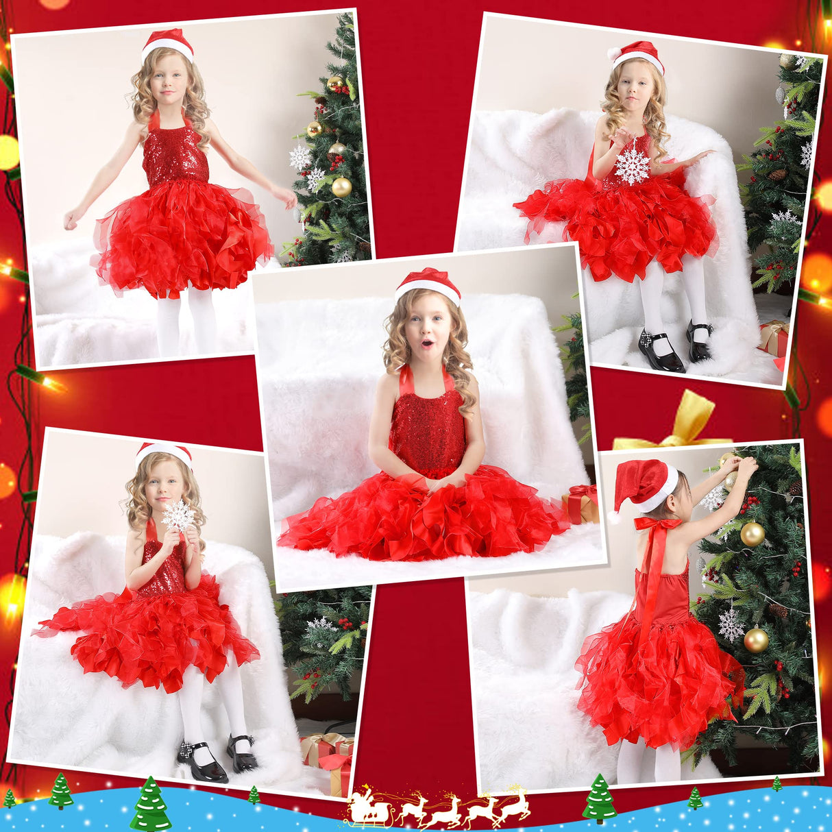Red Tutu Dress for Girls Sparkly Sequin Christmas Princess Birthday Party Dress for Little Girl Kids Prom Ball Gown Prom Dance Graduation Costume Fairy Outfit 8T
