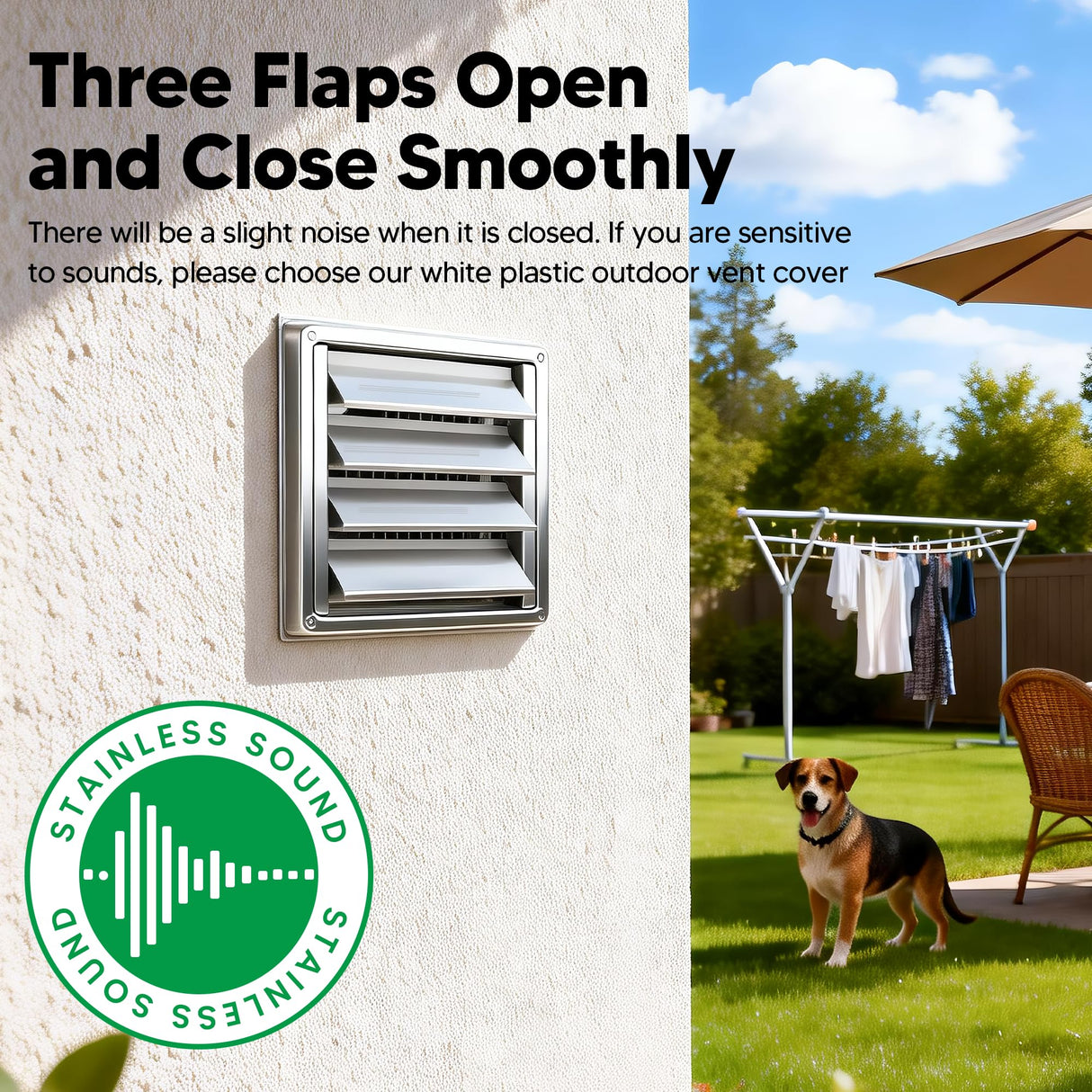 Funmit 6'' Metal Dryer Vent Cover, 7"x7" Outside Dimensions with Metal Mesh Screen, Outdoor Stainless Steel Louvered Vent Cover Includes 4 Screw for Easy Installation