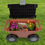 Pure Garden Rolling Garden Cart with Seat, Terracotta