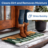 Barnyard Designs Natural Coco Coir Christmas Doormat - Large Cute Non-Slip Heavy Duty Backing Door Mat for Outside Entrance or Porch Entry, Brown (17x30, Winter Snow Forest)