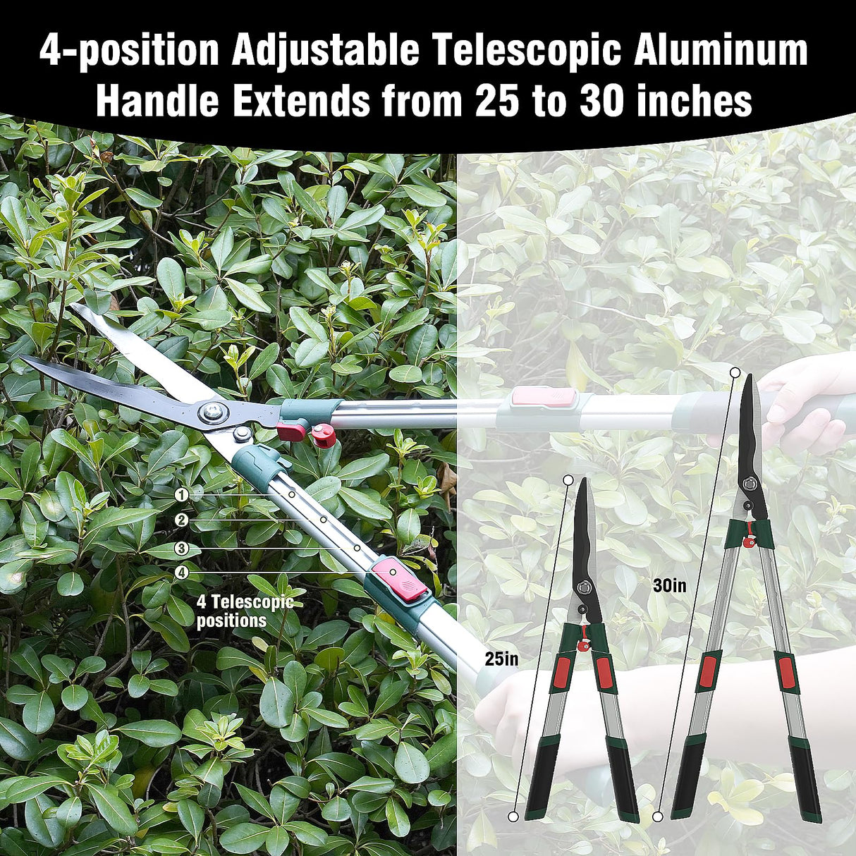 GARTOL 3-Piece Garden Tool Set - Bypass Lopper, Hedge Shears, Pruning Shears with Telescopic Aluminum Handles, Extendable Heavy-Duty Branch Cutters, Garden Clippers for Branches, Shrubs, and Hedges