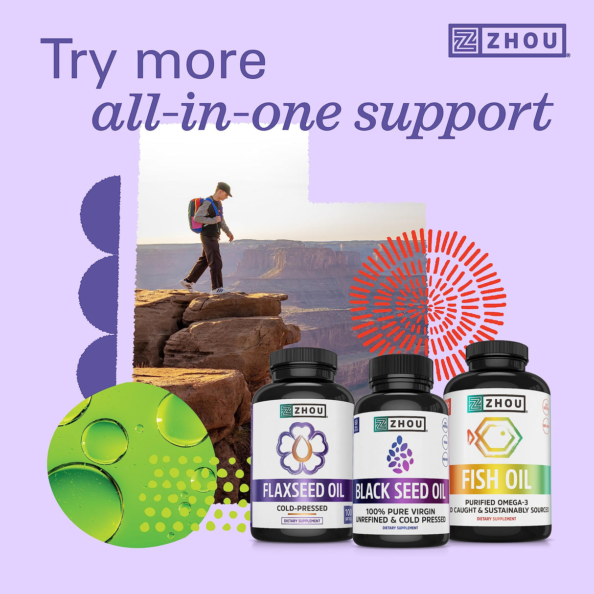 ZHOU Black Seed Oil Capsules - Black Cumin Seed Oil Cold Pressed, Nigella Sativa, Pure Unrefined Blackseed, Premium Supplement for Health, Hair & Skin w/Thymoquinone - 60 Capsules (Pack of 1)