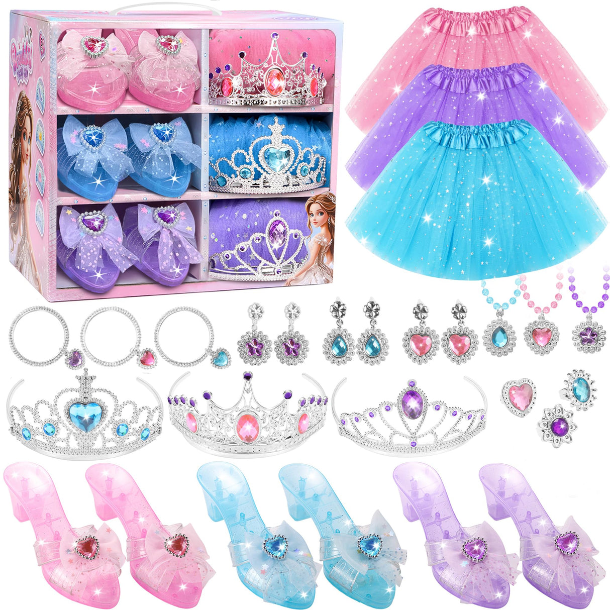 YasinKidz Princess Dress Up, Jewelry Boutique Kit, Skirts, Shoes, Crowns