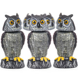Crobirware 3 Pack Fake Owl Decoys to Scare Birds Away - Rotating Head Plastic Owl Scarecrows, Squirrel Hawk Bird Deterrent for Outside Garden Yard, Statues Garden Decor