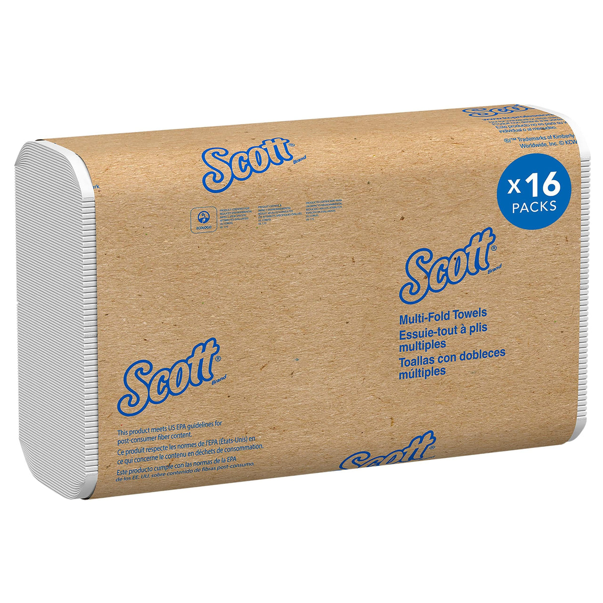 Scott Professional Universal Multifold Narrow Width Paper Towels, Bulk (37490), Absorbency Pockets, White 8.0"x9.4" Towel, Compressed, Compact (250 Sheets/Pack, 16 Packs/Case, 4,000 Sheet Total)