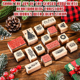Marspark 22 Pcs Christmas Wooden Rubber Stamps and Craft Ink Pads Set Mixed Christmas DIY Cards Wooden Rubber Stamps for Party Scrapbooking Cards Making Supplies Gift Decor